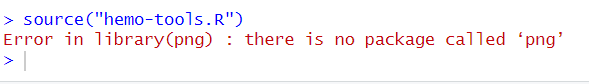 You'll probably see this error in your console when trying to run `source('hemo-tools.R')` for the first time.